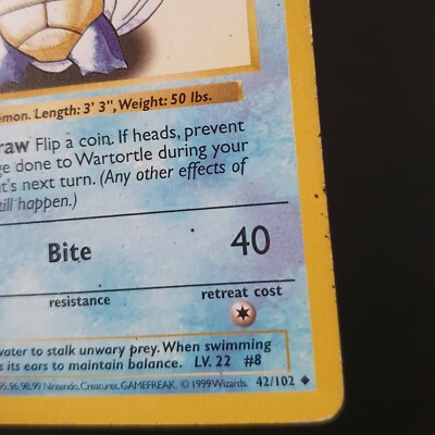 👥 SHADOWLESS SQUIRTLE 63/102 WARTORTLE 42 BASE SET POKEMON