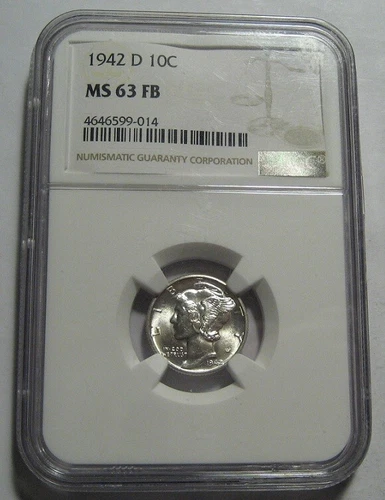 = 1942-D MS63 FB NGC BU+ MERCURY Dime, FULL SPLIT BANDS FSB, FREE Shipping