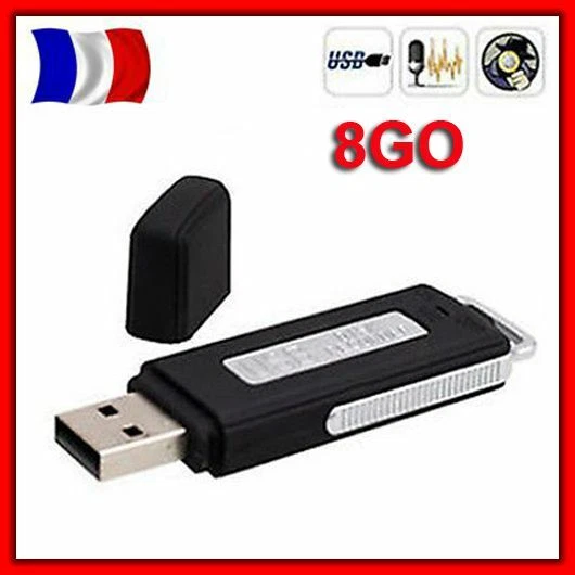 Chiave USB Micro Spia Registratore Dittafono 8Go Interno Discreto Compatto Nero