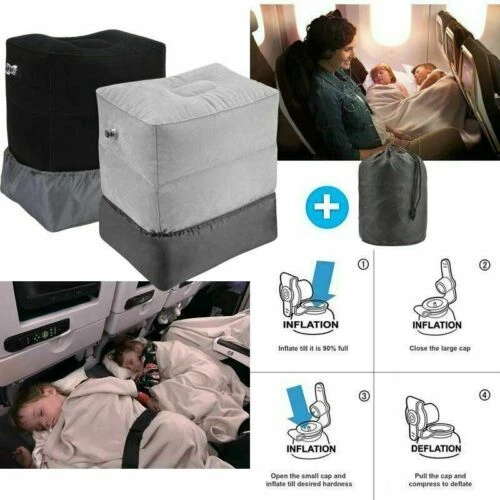 Inflatable Travel Footrest Leg Foot Rest Air Plane Pillow Pad Kids Bed Portable - Picture 1 of 18