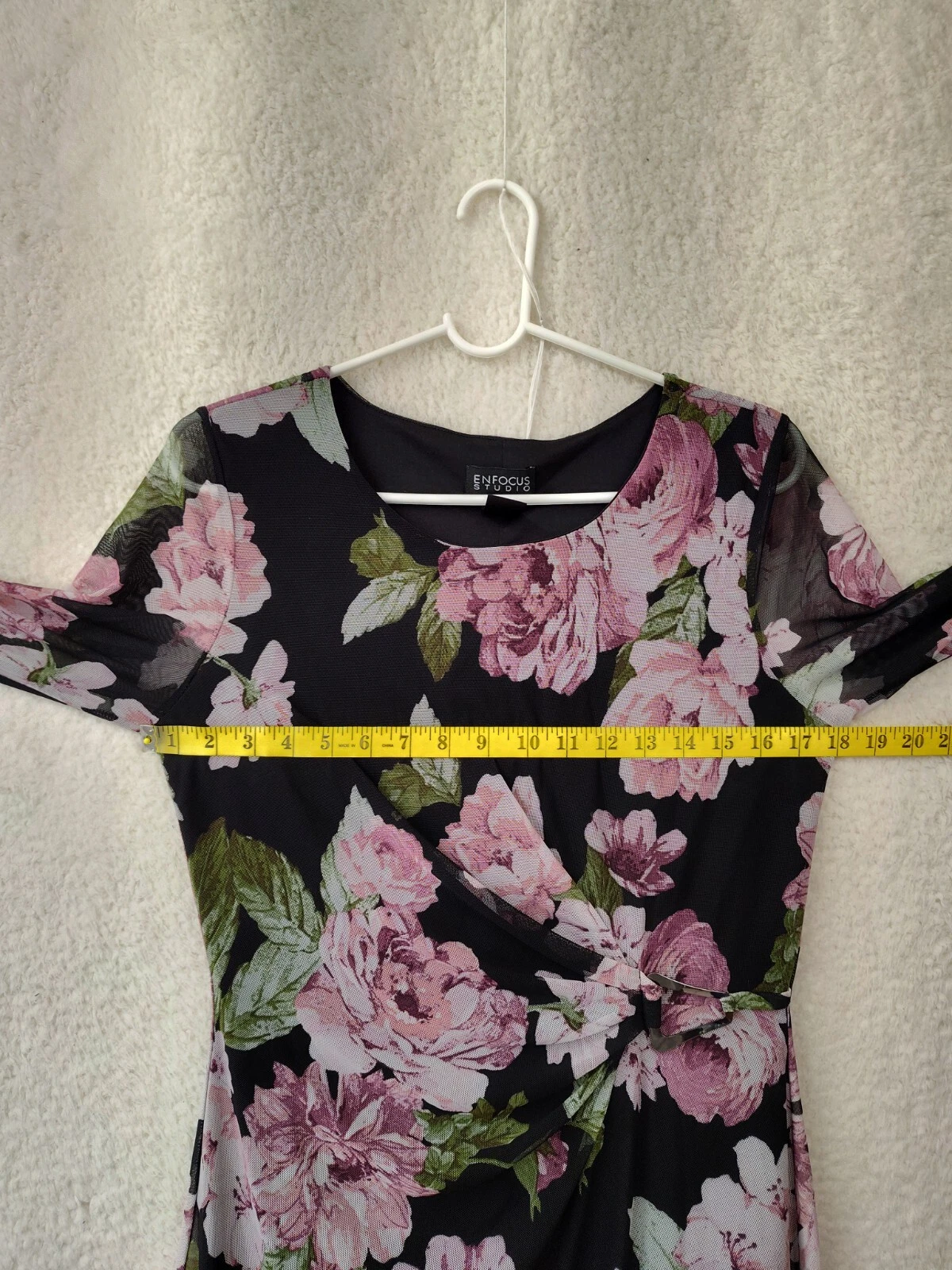 PALM ANGELS Abito donna Enfocus Studio 10 nero trasparente floreale manica 3 4 tubino foderato ginocchio L