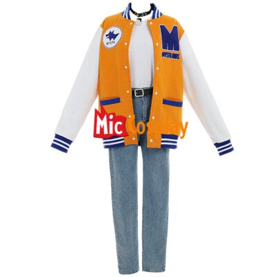 Women VTuber Mysta Rias Cosplay Costume Bomber Jacket T-shirt Jeans Set with Hat