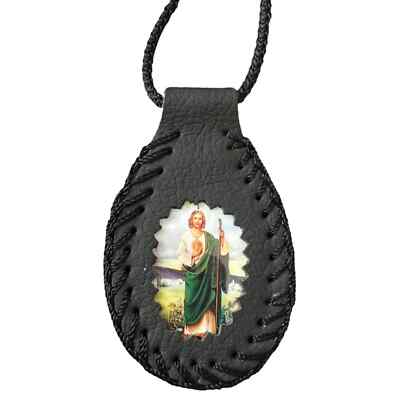 St Jude Scapular Necklace Leather Pendant Black Knotted Rope Saint Judes NEW