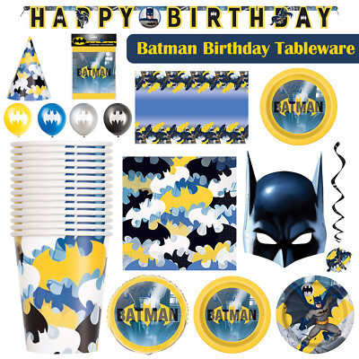 Geburtstag Party Geschirr Deko Set Batman Teller Tassen Servietten Luftballons Banner