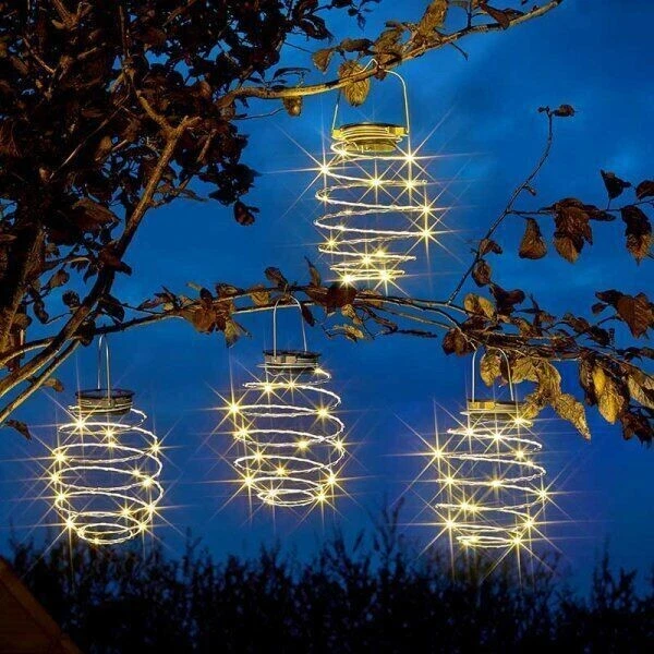 Garden Solar Spiral Lights 4pk Hanging Lamps LED Beehive Outdoor Decor Copper