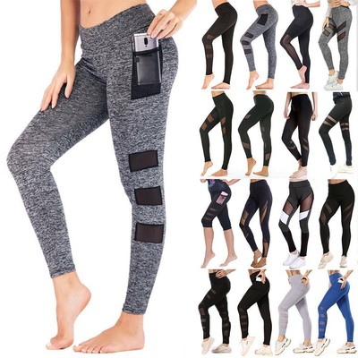 Women High Waist Mesh Leggings Fitness 