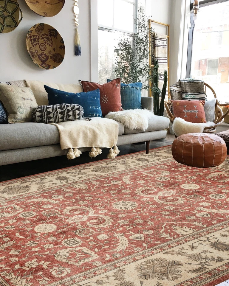 Red Floral Rug - Area Rugs 3x5 - Bedroom Rugs 5x8 - Living Room Rugs 6x9 Turkish - Image 2 of 4
