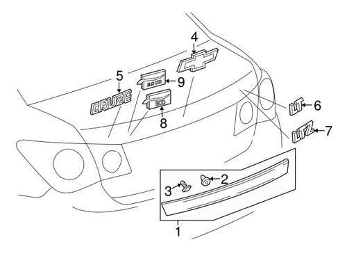 License Molding w/Hole, Rear w/o Lamps for Chevrolet Cruze 2011-2016 95407980 - Picture 3 of 10