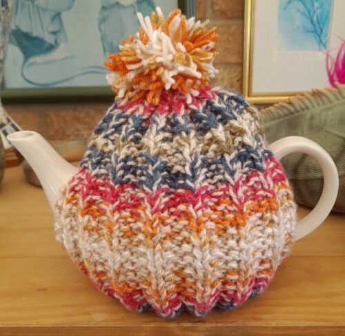 Hand Knitted Multi-Coloured Tea Cosy For A Medium Tea Pot (4 - 6 Cups) - Picture 1 of 4