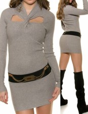 Sexy Miss Women Long Pullover Knotted Mini Dress 34/36/38 Gray