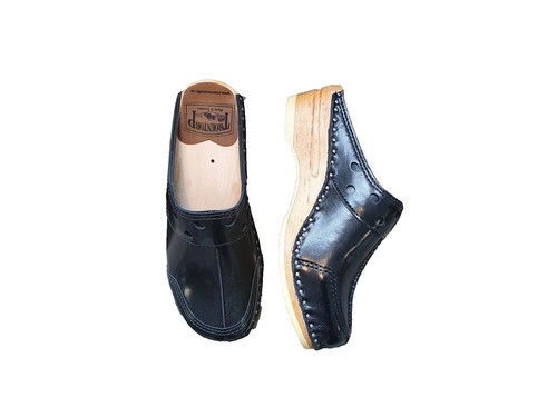 TROENTORPS Black Leather Wood Clogs Slip on Shoes 39 US 9 - 9.5