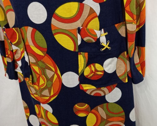 1960's VTG psychedelic groovy Picasso women's lined mini dress Dagger Collar M - Picture 5 of 14