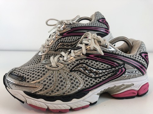 Saucony Ride 3 Womens White/Gray/Pink 3M Running Shoes - Size 10