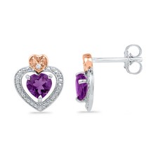 Heart Earring Sterling Silver Amethyst Stud Earrings 11x9mm