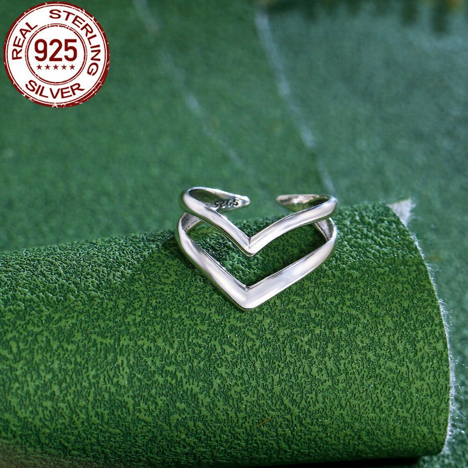 Adjustable Solid 925 Sterling Silver Wishbone Midi Thumb Engagement Finger Ring - Image 3 of 4