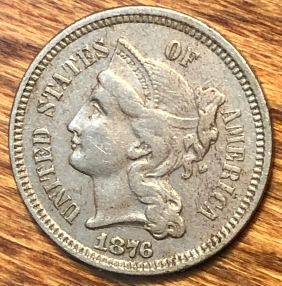 1876 Three 3 Cent Nickel Low Mintage US Type Coin Better Semi Key Date 3CN - Image 3 of 4