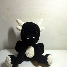 Handmade Crochet Black Dragon Plush Stuffed Animal White Horns Small 6-14in