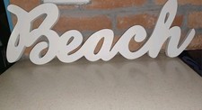 White Wooden Beach Word Sign, Freestanding Decorative Horizontal Plaque