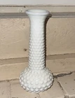 Vintage EO Brody White Milk Glass Hobnail Bud Vase 7.5” Tall; Made In Ohio, USA