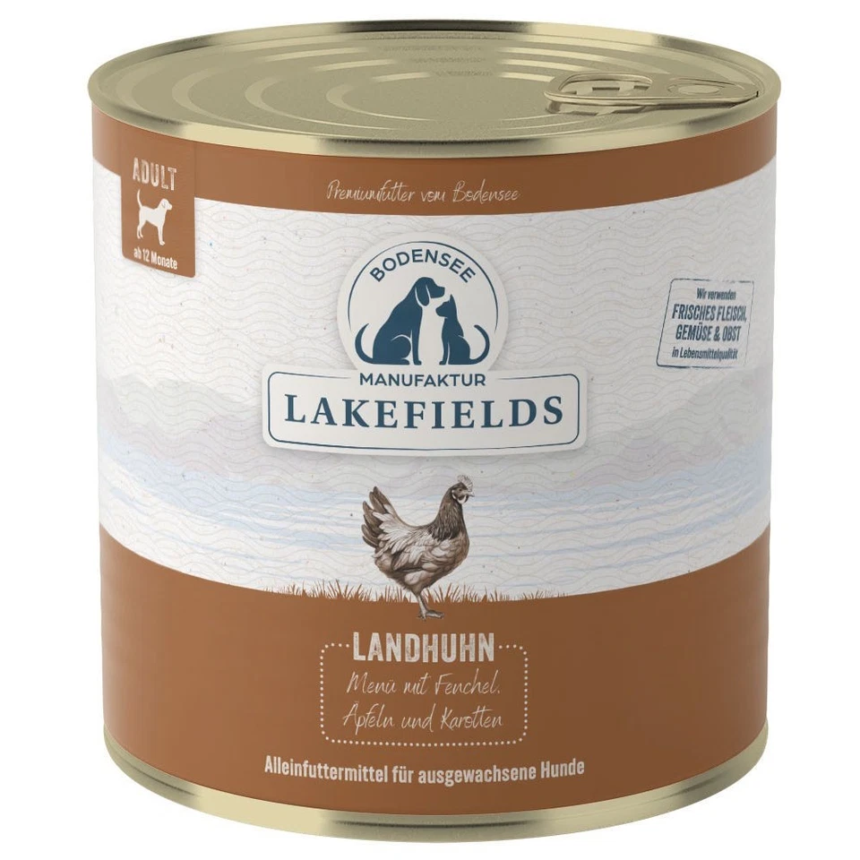 LAKEFIELDS MANUFAKTUR 6x 800g Nassfutter MENÜ HUHN 61% Fleischanteil für Hunde