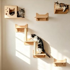 Cat Wall Shelves for Large Cats,9PCS Solid Pine Cat Wall Furniture Set with Hous