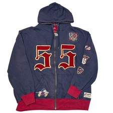Y2K DISNEY PARKS DISNEYLAND BLUE RED ZIP UP HOODIE SWEATSHIRT SZ L PATCHES
