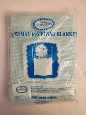 Vintage Baby Gordon Waffle Weave Baby Blue Receiving Thermal Blanket Crib 30X40
