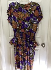 80s 90s Vintage S.L. Fashions Dress Peplum Floral Stretch waist 18