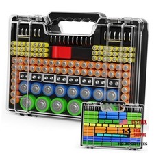 Battery Organizer Storage Holder Box Case with Tester, Stores Protects Black