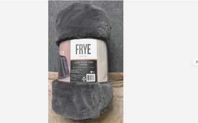 FRYE Luxe Faux Fur Throw, 60” x 70", Silky Soft, Cozy Warm, Gray, Reversible