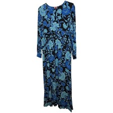 Joe Browns Floral Maxi Dress UK 22 Blue Black V Neck Long Sleeve Boho