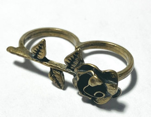 Two-Finger ROSE Ring Handcrafted Steel Bronze Patina ETERNAL ROSE Single Stem