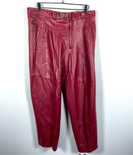 Saxony Leather Pants Men's 36 x 29 Actual 37 x 29 Red Pleated Zip Up Biker 90s