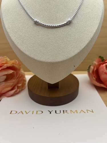 David Yurman X Bar Necklace Pave Diamonds 2.6mm .925 Sterling Silver