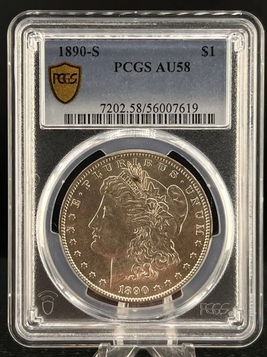 1890-S Morgan 90% Silver Dollar ~PCGS AU58 ~Gold Shield Better Date~#1104