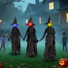 DR.DUDU 6Ft Light Up Witch Stakes, 3PCS Halloween Yard Decorations