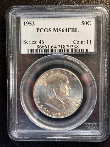 1952-P Franklin Half Dollar • PCGS MS64 FBL • Full Bell Lines • Solid Type Coin