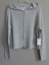 JASON WU Women L XL 100 Cashmere Full Zip Hooded Cardigan Sweater Light Grey