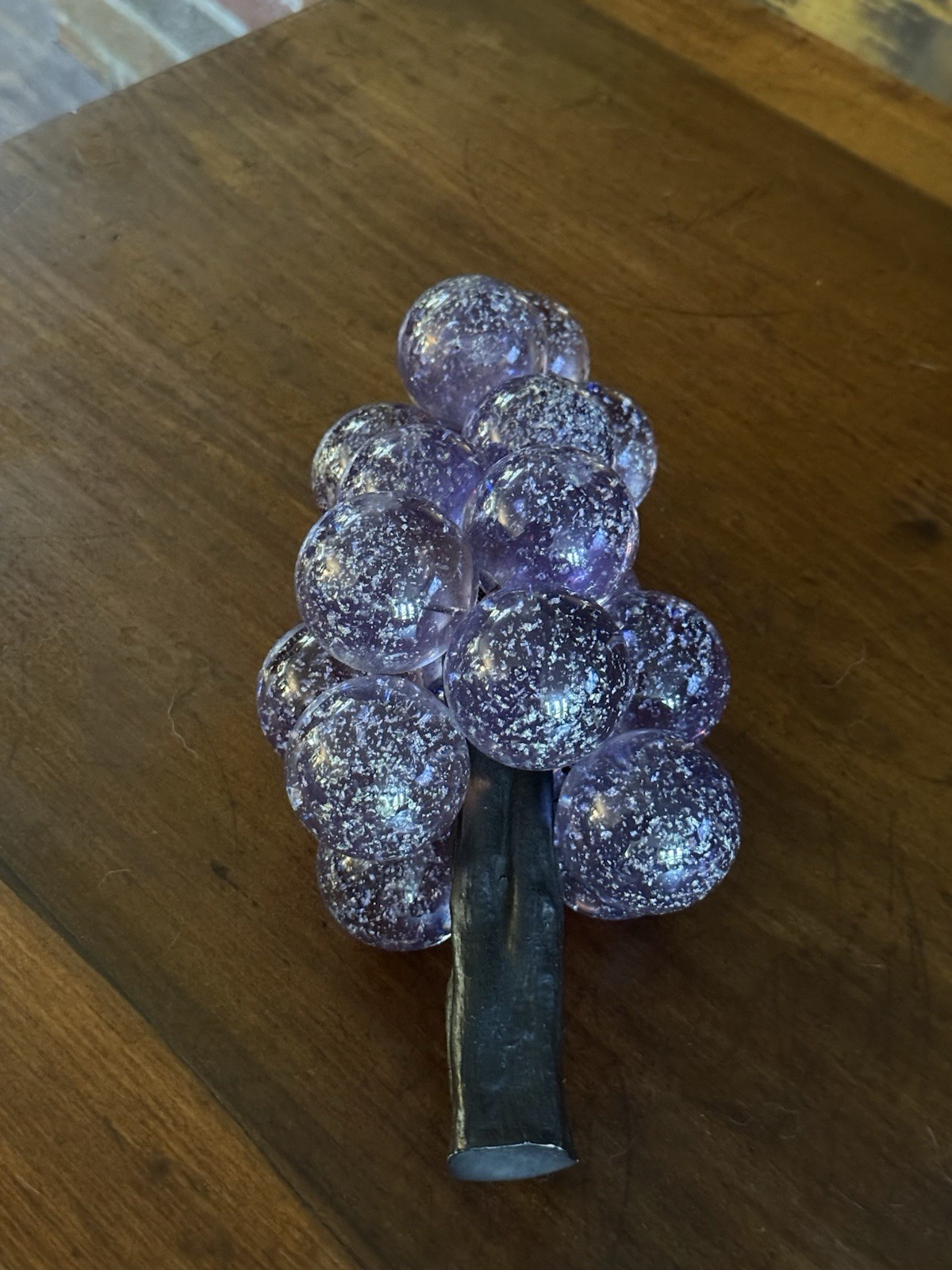 VTG  Purple Grape Cluster Silver Flakes  Mid century Modern Big 13” Long