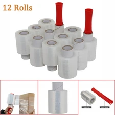 12 Rolls 4"x800' Pallet Wrap Stretch Film Hand Shrink Wrap + Two Red Handles