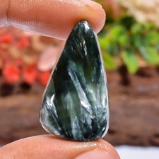 100% Natural Seraphinite Loose Gemstone 20 Ct. Pear Artisan Cabochon 29X16X5mm