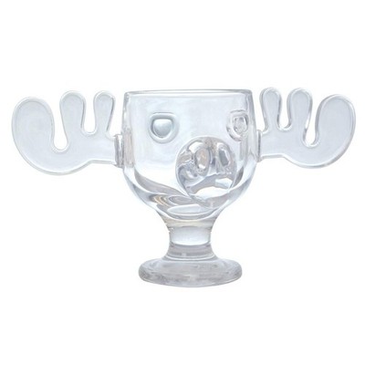 Glass Moose Mug Goblet Set   8oz   4 Pack   Holiday Antler Drinkware