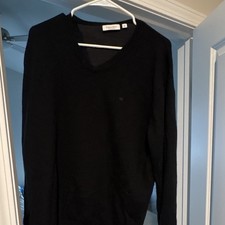 Calvin Klein Black Knit V-Neck Pullover Sweater Logo Men's Long Sleeve Size S