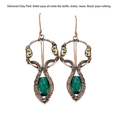 Copper Zambian Emrald Emrald Stone Wire Wrapped Mother Dangle Earrings Jewelry