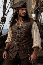 Men's Steampunk Leather Vest, Pirate Buckle Waistcoat, Gothic Vest
