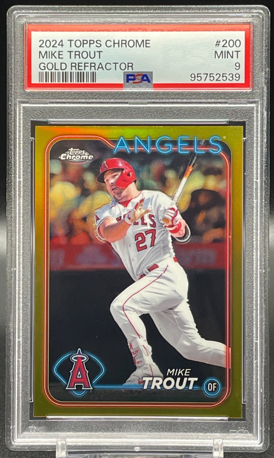 Mike Trout 2024 Topps Chrome #200 True Gold Refractor /50 Angels PSA 9