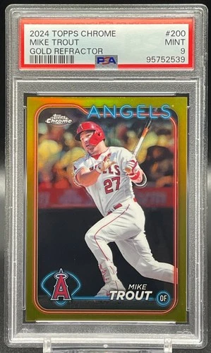 Mike Trout 2024 Topps Chrome #200 True Gold Refractor /50 Angels PSA 9