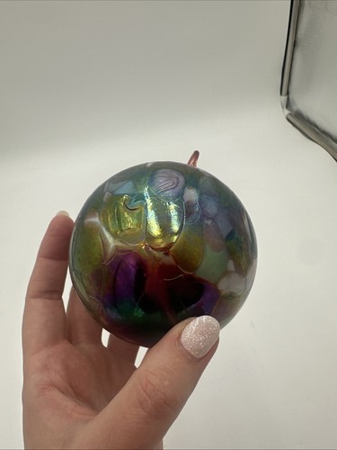 Grande Decorazione Natalizia Vetro Soffiato a Mano Iridescente Viola Verde Blu Vintage - Foto 3 di 18