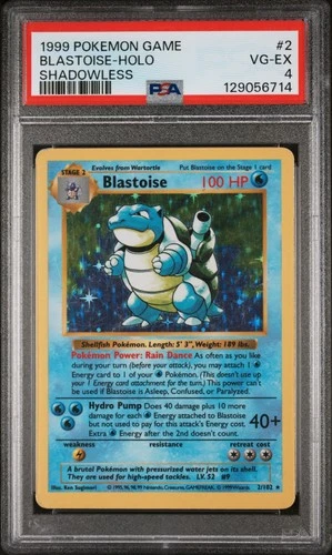 PSA 4 Pokemon TCG 1999 Base Set Shadowless #2 Blastoise-Holo VG-EX