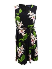 Tommy Hilfiger Women's Belted Floral-Print Fit & Flare Dress (2, Black Multi)